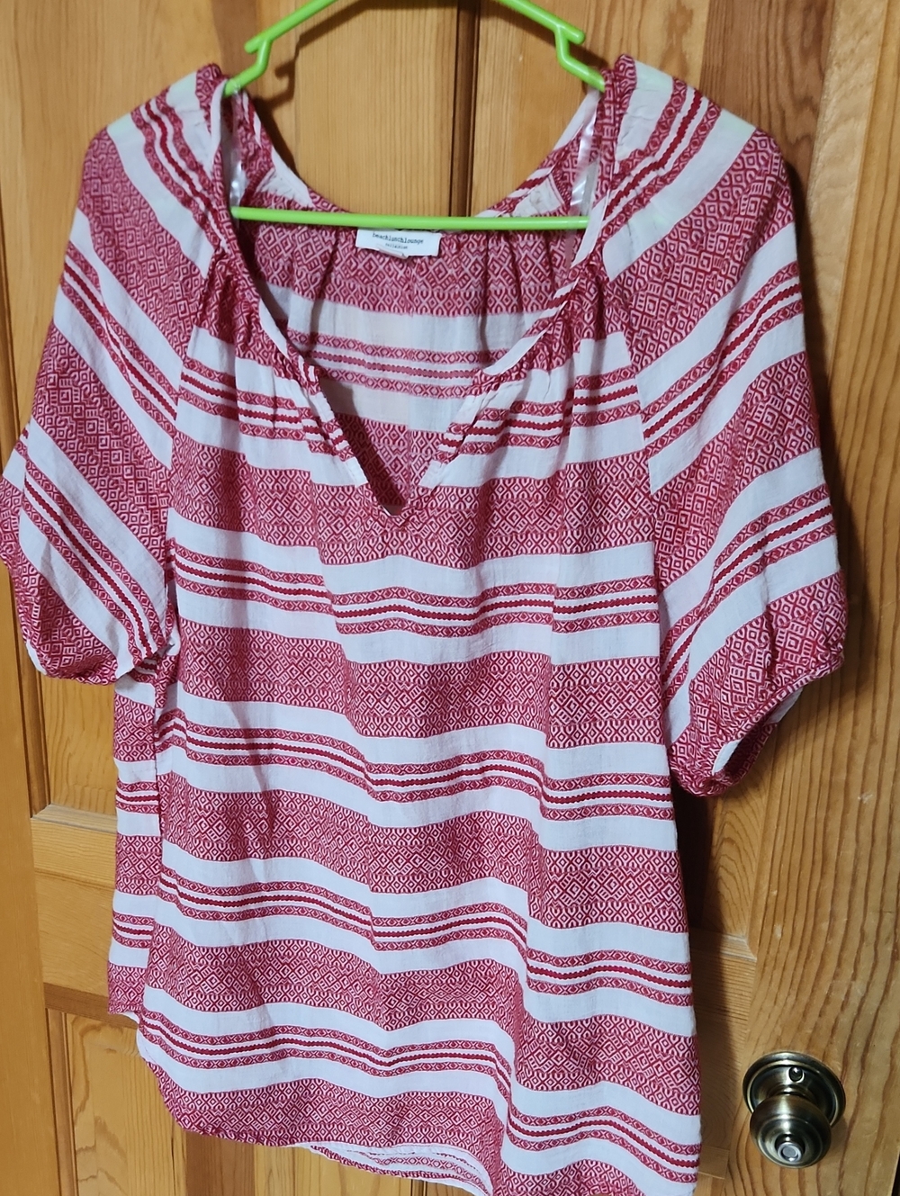 beachlunchlounge Red and White Striped V-Neck Blouse